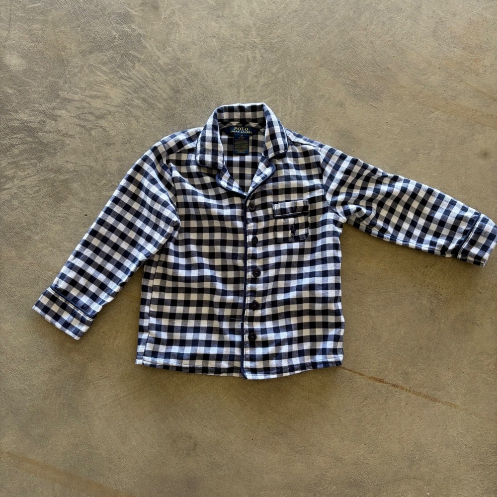 Polo Ralph Lauren Toddler Boys Navy White Gingham Check Pajama Top Size 2T